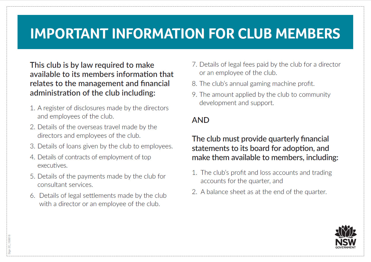 Important Information for Club Members